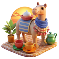 serene rustic Camel, Desert Oasis, Tea, 3D Render professional png