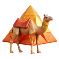 stunning minimalist Camel and Pyramid Desert Oasis 3D Render high resolution png