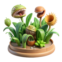 vibrant creative Carnivorous Plant Terrarium 3D Render of Fantasy Flora high quality png