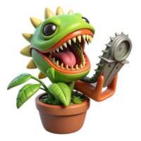 serene rustic Carnivorous Plant with Chainsaw 3D Render high quality png