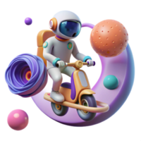 extraordinary creative Astronaut on Scooter in Space 3D Render professional png