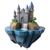 wonderful rustic Fairytale Castle on Floating Island 3D Render original png