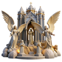 magnificent artistic Angelic Sanctuary Gothic Chapel with Religious Figures authentic png