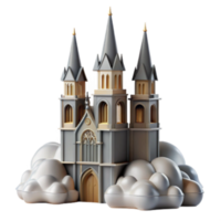 impressive minimalist Castle in the Clouds Fantasy Architecture 3D Render premium png