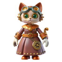 serene rustic Steampunk Cat 3D Render of a Goggles-Wearing Feline Inventor 4K png