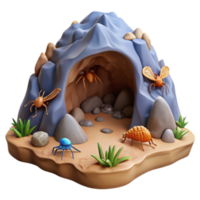 serene rustic Cave Insects 3D Render of Bugs in a Rock Shelter 4K png