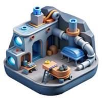 impressive classic Isometric 3D Render of Futuristic Underground Lab 4K png