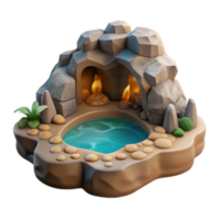 extraordinary abstract Cave Spring Oasis 3D Render of Relaxing Stone Cave with Fire and Pool detailed png