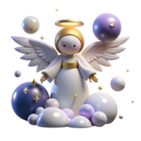 extraordinary minimalist 3D Render of a Cute Angel Amidst Sparkling Spheres authentic png