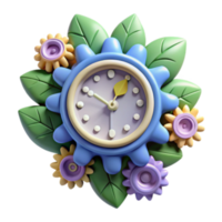 serene rustic Floral Clock 3D Render of Timepiece with Flowers and Leaves exclusive png