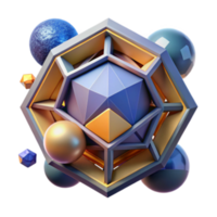 dramatic artistic Abstract Geometric 3D Render Spheres, Polyhedra, and Hexagonal Structure original png