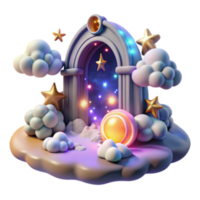 serene vintage Magical Starry Gateway 3D Render of Fantasy Portal detailed png