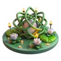 serene creative Enchanted Pond Mystic Vines, Lotus Flowers, and Glowing Candles 4K png