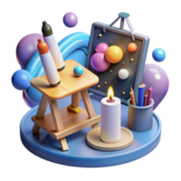 elegant artistic Creative Art Studio Setup Table, Canvas, Markers More high quality png