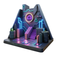 beautiful abstract Neon Retrofuturistic Cityscape 3D Render high resolution png
