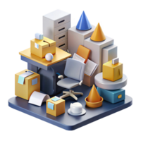 elegant artistic Organized Chaos 3D Render of a Cluttered Workspace authentic png