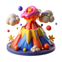 serene vintage Colorful 3D Volcano Landscape with Cartoon Clouds high quality png
