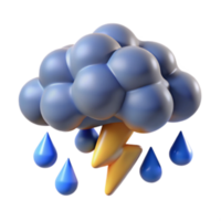 elegant rustic 3D Thunderstorm Cloud with Rain and Lightning high quality png