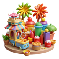 beautiful rustic Whimsical 3D Render of a Colorful Market authentic png
