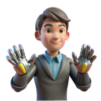 serene rustic Future Tech A 3D Animated Businessperson with Robotic Hands detailed png