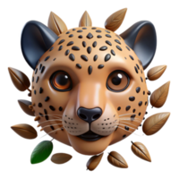 stunning rustic Cute Cheetah Cub 3D Render with Leaves high quality png