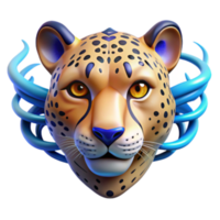 magnificent rustic Cheetah Head 3D Render with Abstract Wings high resolution png