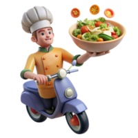serene rustic Chef delivers fresh salad on scooter high resolution png