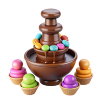 beautiful classic Chocolate Fountain with Colorful Candies and Cupcakes professional png