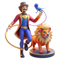 elegant modern Ringmaster, Lion, and Bird 3D Circus Act authentic png