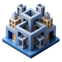 serene rustic Interconnected Cityscape 3D Model of Abstract Urban Design detailed png
