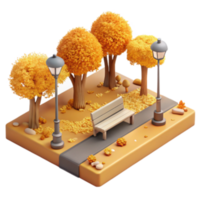 extraordinary minimalist Autumn Park Scene Bench, Trees, and Lampposts high resolution png