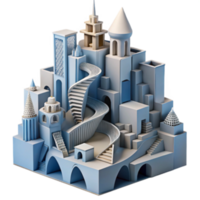vibrant minimalist Abstract Cityscape Architectural 3D Model of Interconnected Structures high resolution png