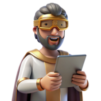 impressive traditional Royal Tablet User 3D Render of a King Using a Digital Device original png