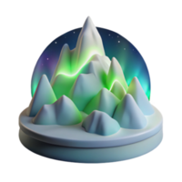 stunning minimalist Aurora Borealis Snow Globe Mountain Range Scene authentic png