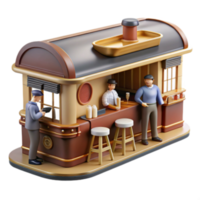 wonderful modern Retro Bar Cart, 3D Render, Vintage Shop, Small Business, Cafe, Stool, Drinks, Counter, Illustration 4K png