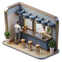 extraordinary rustic Coffee Shop Counter Isometric 3D Render high resolution png