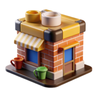 impressive rustic Cartoon Brick Building 3D Model of Coffee Shop high resolution png