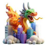 extraordinary rustic Fiery Dragon Attacking Cityscape 3D Render high resolution png