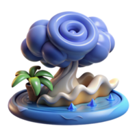 dramatic rustic Whimsical Island Scene 3D Render of Cloud Tree Palm genuine png