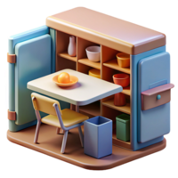 beautiful abstract Compact Kitchenette 3D Render of Miniature Table, Chairs, and Cabinets high resolution png