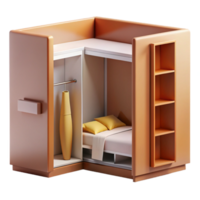 serene rustic Space-Saving Corner Bedroom with Closet and Shelving detailed png