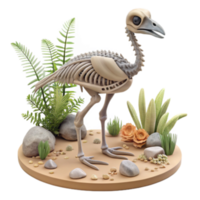 dramatic minimalist Ostrich Skeleton Model with Desert Flora authentic png