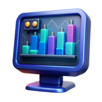 wonderful traditional Data Visualization 3D Bar Chart on Computer Monitor high quality png
