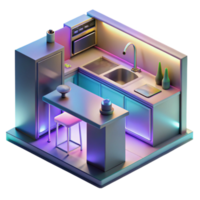 serene abstract Modern Kitchen Design Isometric 3D Render of Illuminated Space genuine png