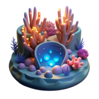 dramatic contemporary Glowing Underwater Scene 3D Coral Reef with Bioluminescent Cave exclusive png