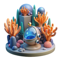 wonderful abstract Undersea Habitat 3D Render of Submersible and Coral Reef authentic png