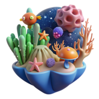 serene creative Whimsical Underwater Scene 3D Render of Fantasy Ocean Life high quality png