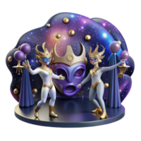 stunning contemporary Cosmic Carnival 3D Render of Masked Figures in Space professional png