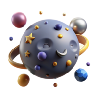 vibrant artistic Smiling Planet 3D Render Space, Stars, Moons, and Orbits genuine png