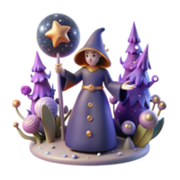 dramatic abstract Fantasy Wizard in Enchanted Forest 3D Render high resolution png